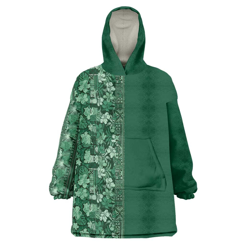Hawaiian Tribal Elements Hibiscus Wearable Blanket Hoodie Green Pattern LT9 One Size Green - Polynesian Pride