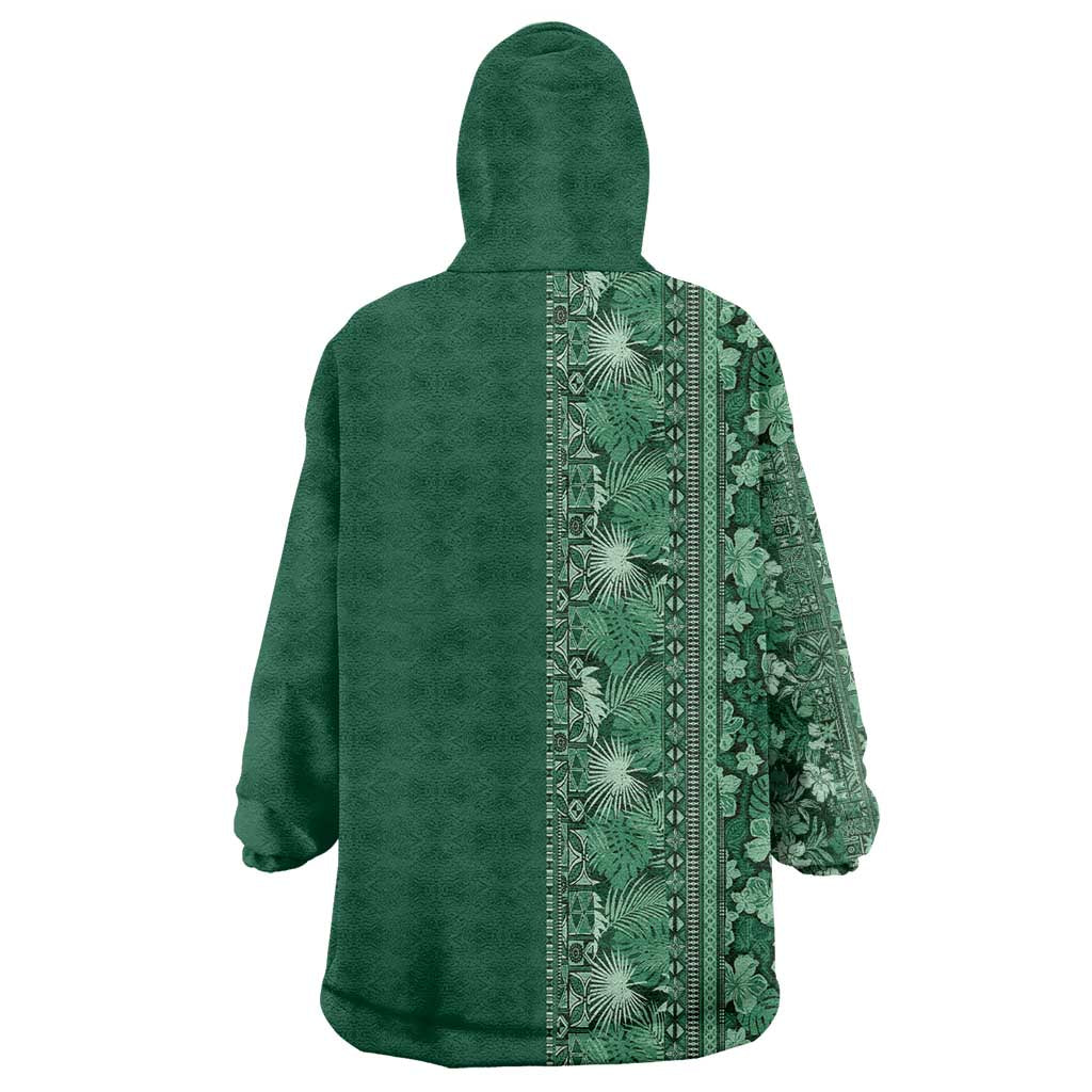 Hawaiian Tribal Elements Hibiscus Wearable Blanket Hoodie Green Pattern LT9 - Polynesian Pride