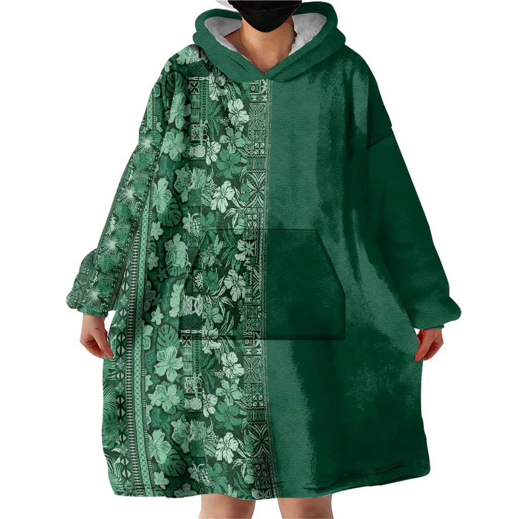Hawaiian Tribal Elements Hibiscus Wearable Blanket Hoodie Green Pattern LT9 - Polynesian Pride