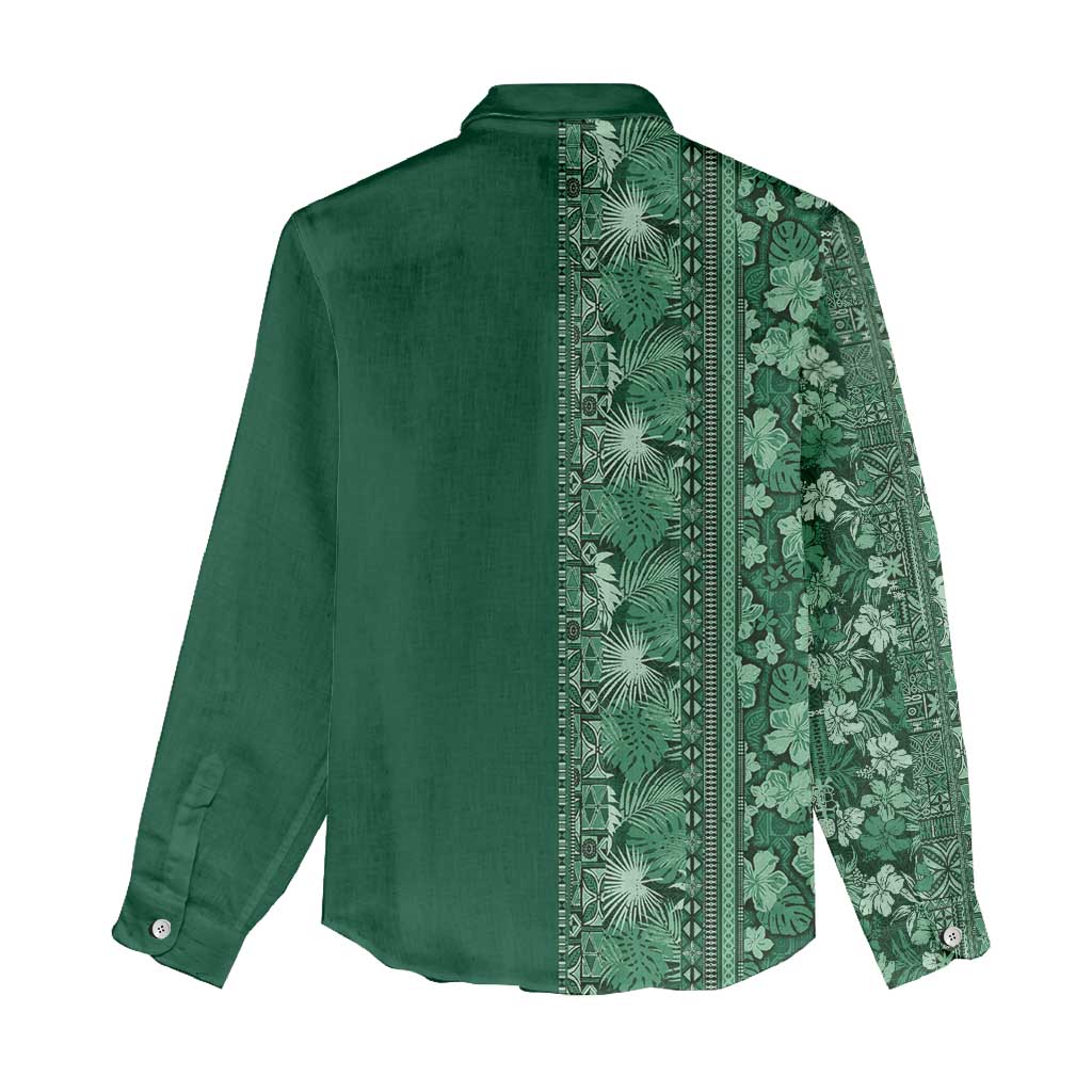 Hawaiian Tribal Elements Hibiscus Women Casual Shirt Green Pattern - Polynesian Pride