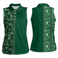 Hawaiian Tribal Elements Hibiscus Women Sleeveless Polo Shirt Green Pattern - Polynesian Pride