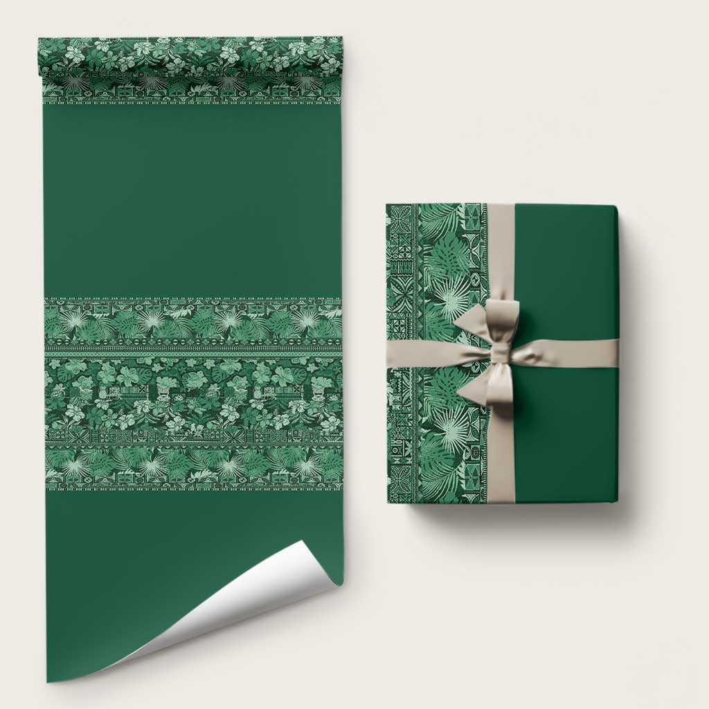 Hawaiian Tribal Elements Hibiscus Wrapping Paper Green Pattern - Polynesian Pride