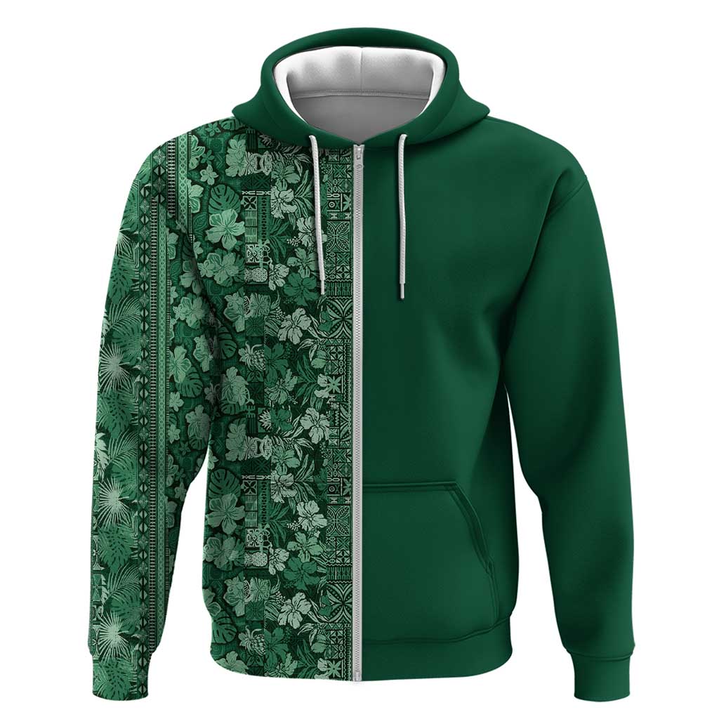 Hawaiian Tribal Elements Hibiscus Zip Hoodie Green Pattern LT9 Zip Hoodie Green - Polynesian Pride