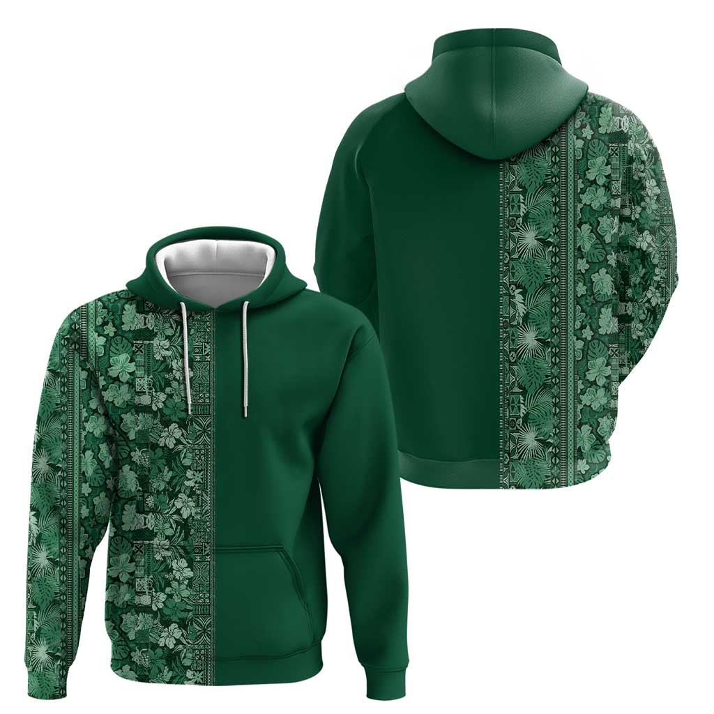 Hawaiian Tribal Elements Hibiscus Zip Hoodie Green Pattern - Polynesian Pride