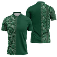 Hawaiian Tribal Elements Hibiscus Zipper Polo Shirt Green Pattern - Polynesian Pride