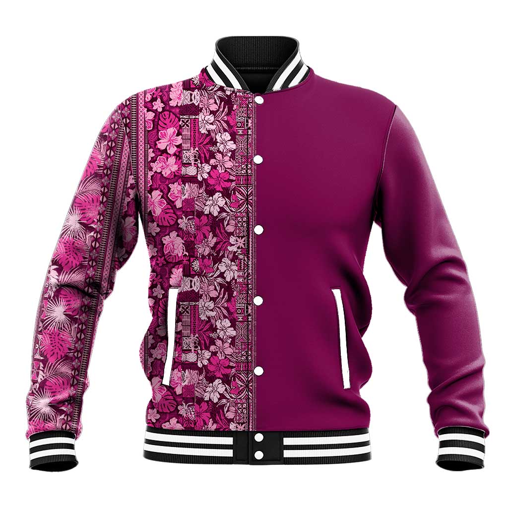 Hawaiian Tribal Elements Hibiscus Baseball Jacket Pink Pattern LT9 Unisex Pink - Polynesian Pride