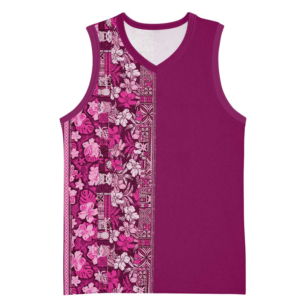Hawaiian Tribal Elements Hibiscus Basketball Jersey Pink Pattern LT9 Unisex Pink - Polynesian Pride