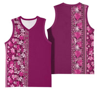 Hawaiian Tribal Elements Hibiscus Basketball Jersey Pink Pattern - Polynesian Pride