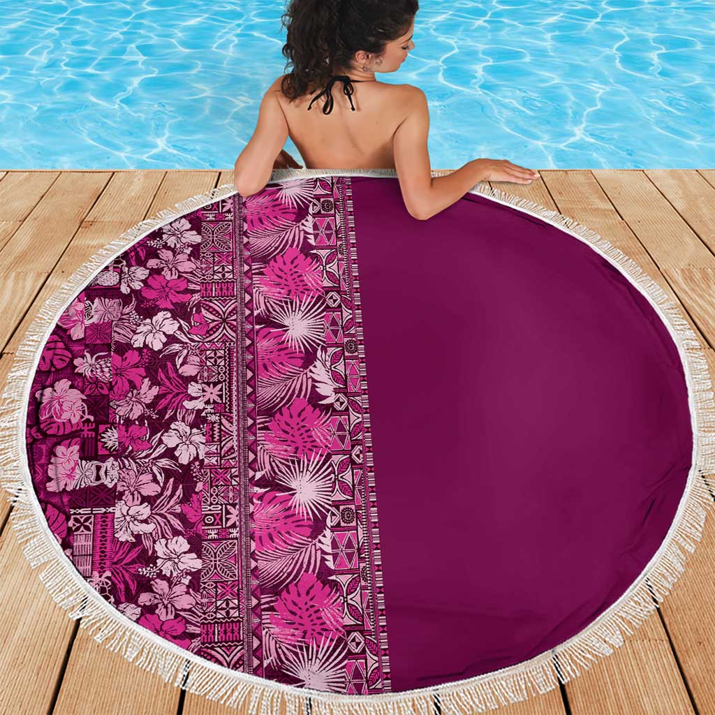 Hawaiian Tribal Elements Hibiscus Beach Blanket Pink Pattern - Polynesian Pride