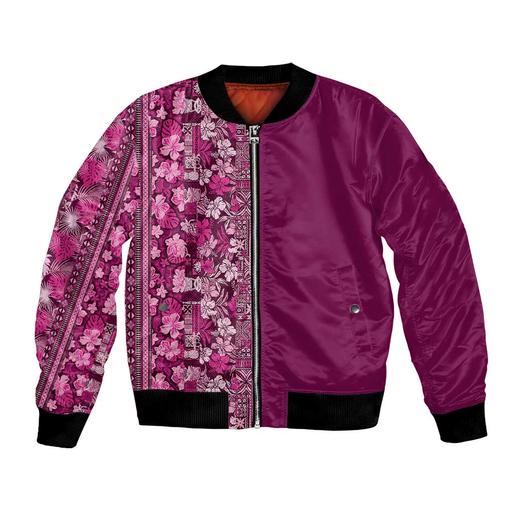 Hawaiian Tribal Elements Hibiscus Bomber Jacket Pink Pattern LT9 Unisex Pink - Polynesian Pride