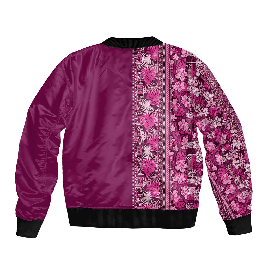 Hawaiian Tribal Elements Hibiscus Bomber Jacket Pink Pattern - Polynesian Pride