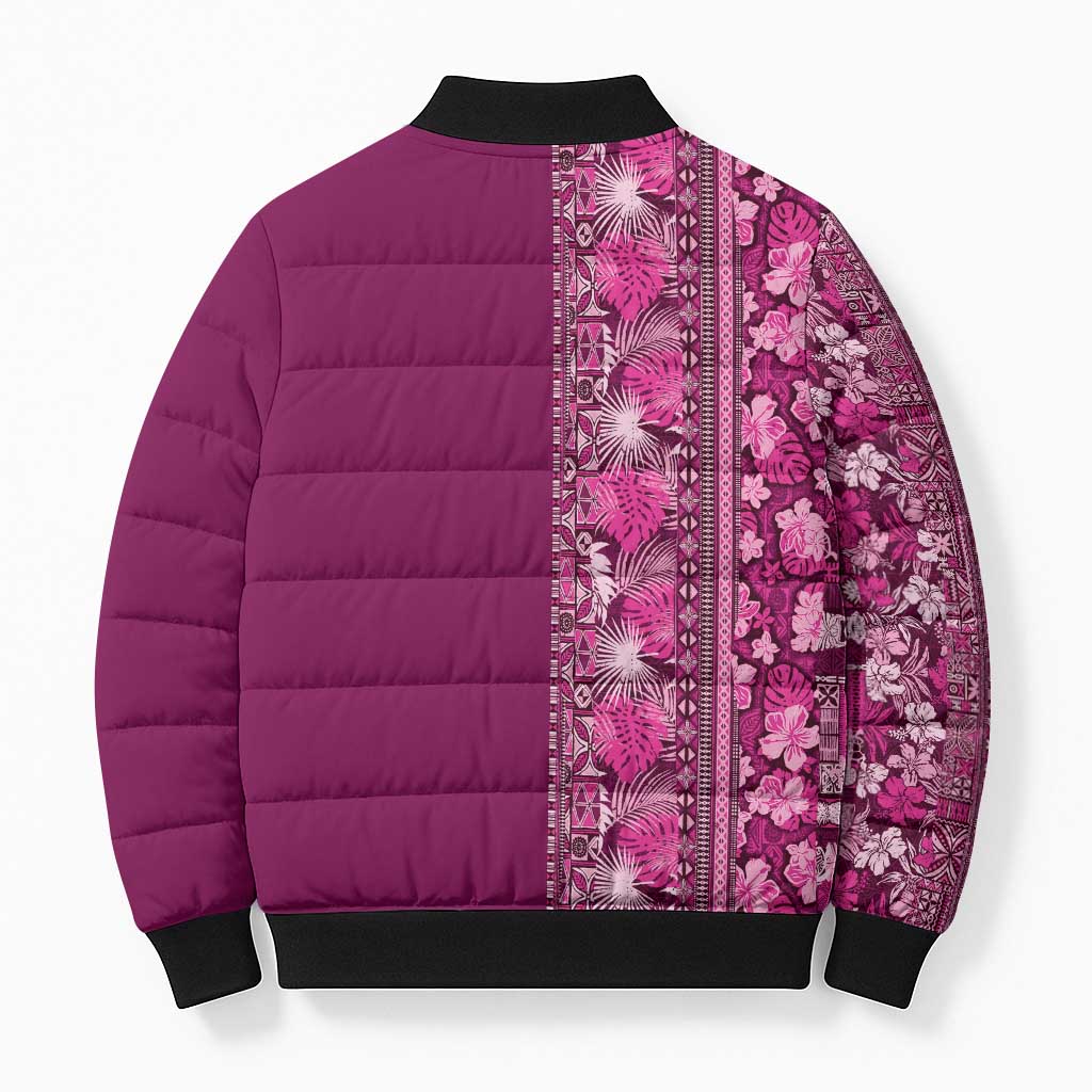 Hawaiian Tribal Elements Hibiscus Bomber Puffer Jacket Pink Pattern - Polynesian Pride