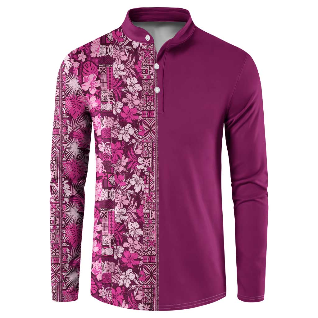 Hawaiian Tribal Elements Hibiscus Button Sweatshirt Pink Pattern LT9 Pink - Polynesian Pride