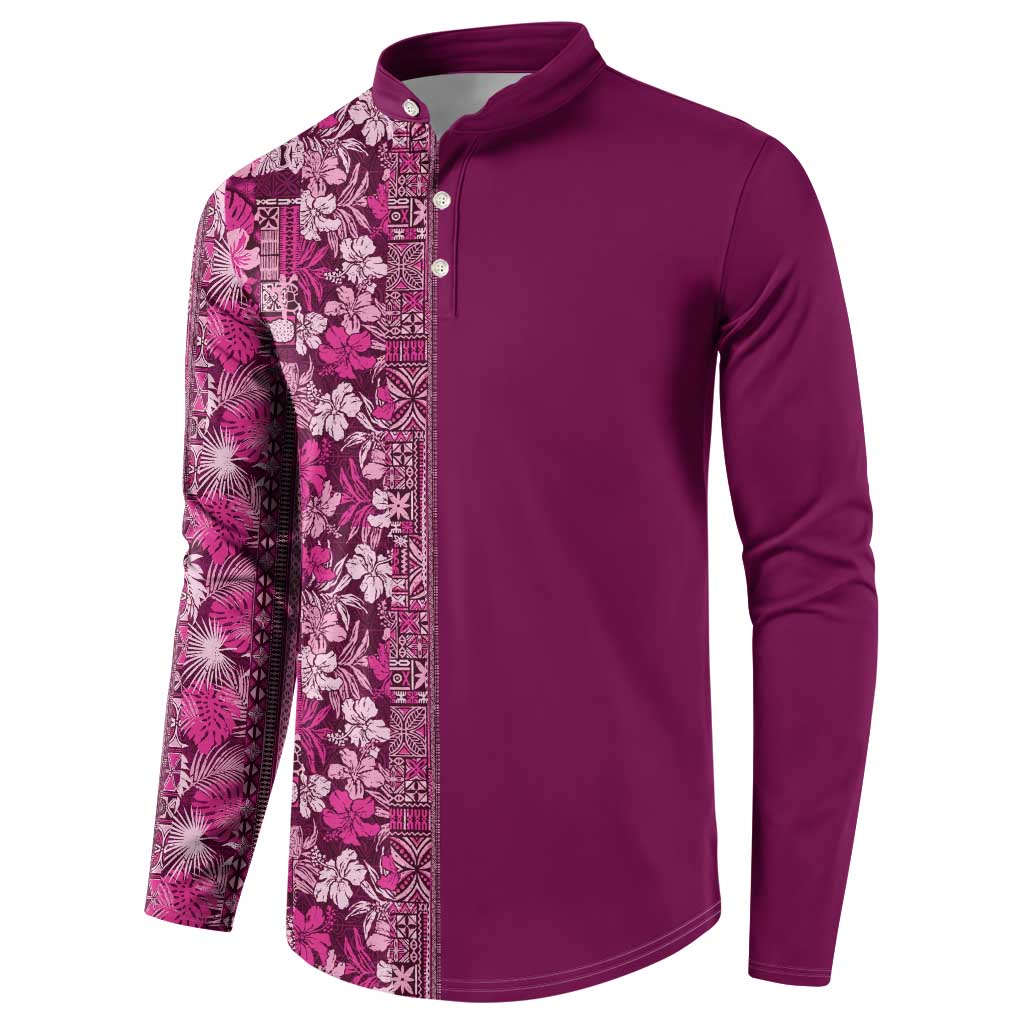 Hawaiian Tribal Elements Hibiscus Button Sweatshirt Pink Pattern - Polynesian Pride