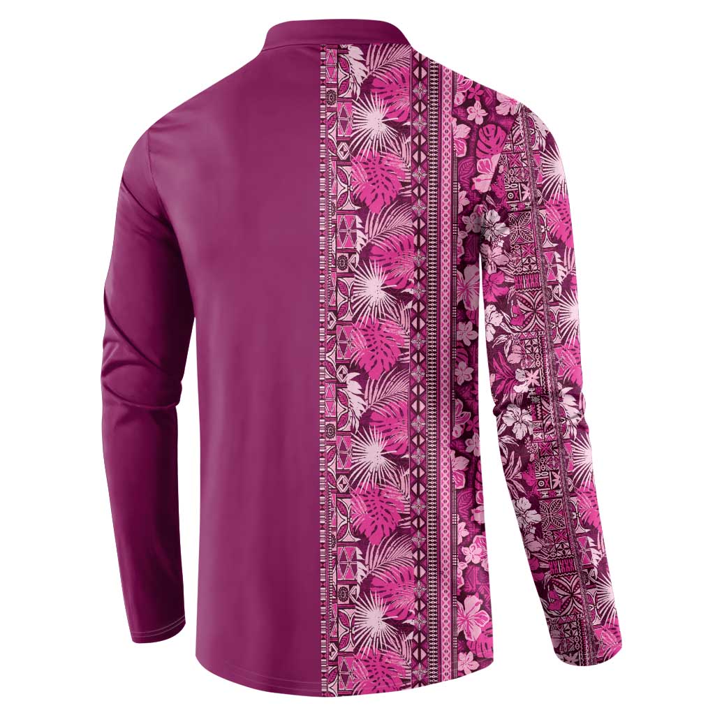 Hawaiian Tribal Elements Hibiscus Button Sweatshirt Pink Pattern - Polynesian Pride