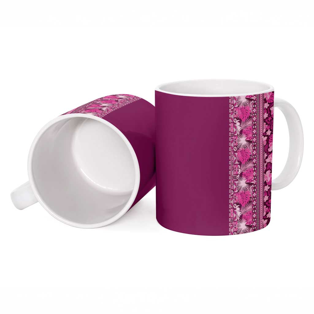 Hawaiian Tribal Elements Hibiscus Ceramic Mug Pink Pattern - Polynesian Pride