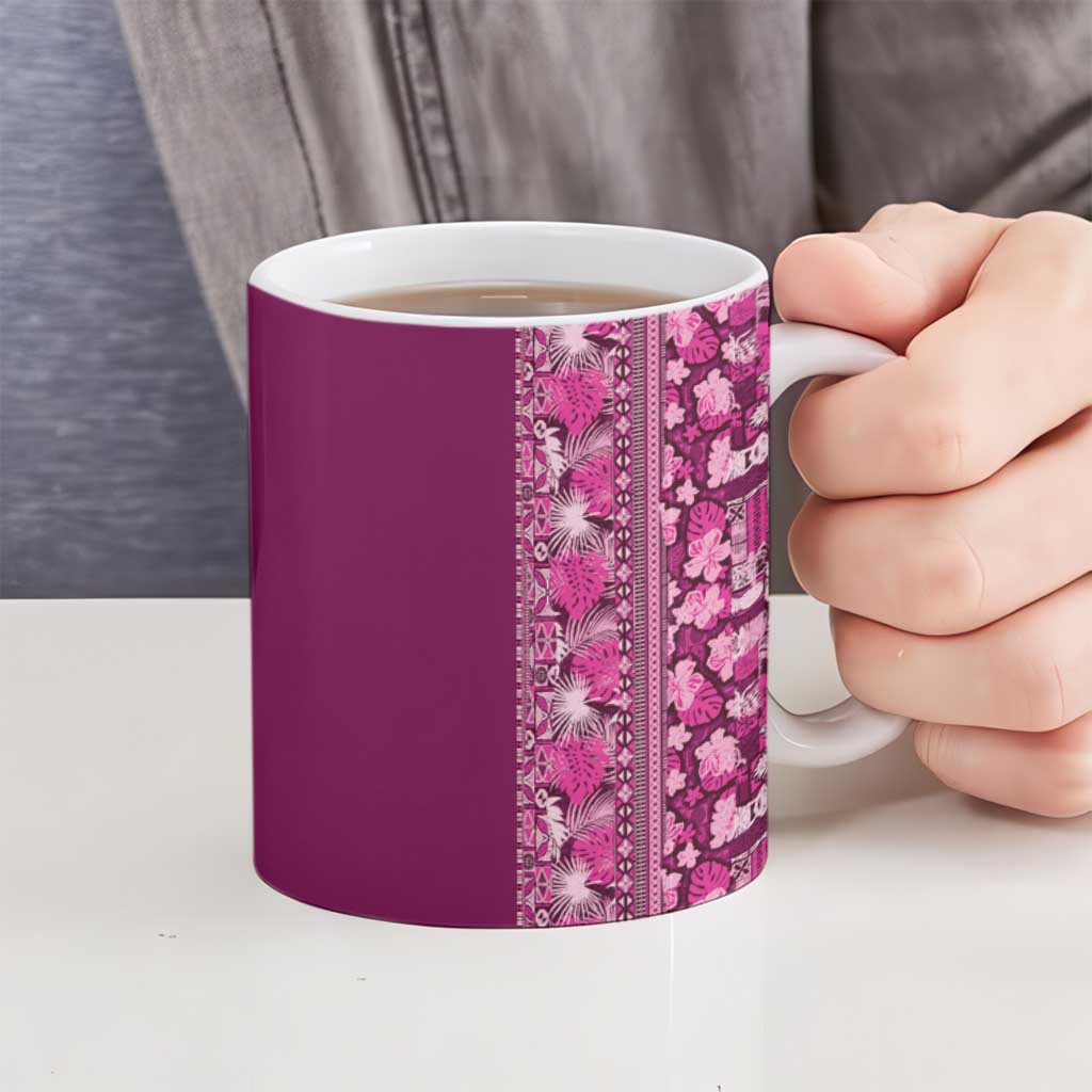 Hawaiian Tribal Elements Hibiscus Ceramic Mug Pink Pattern - Polynesian Pride