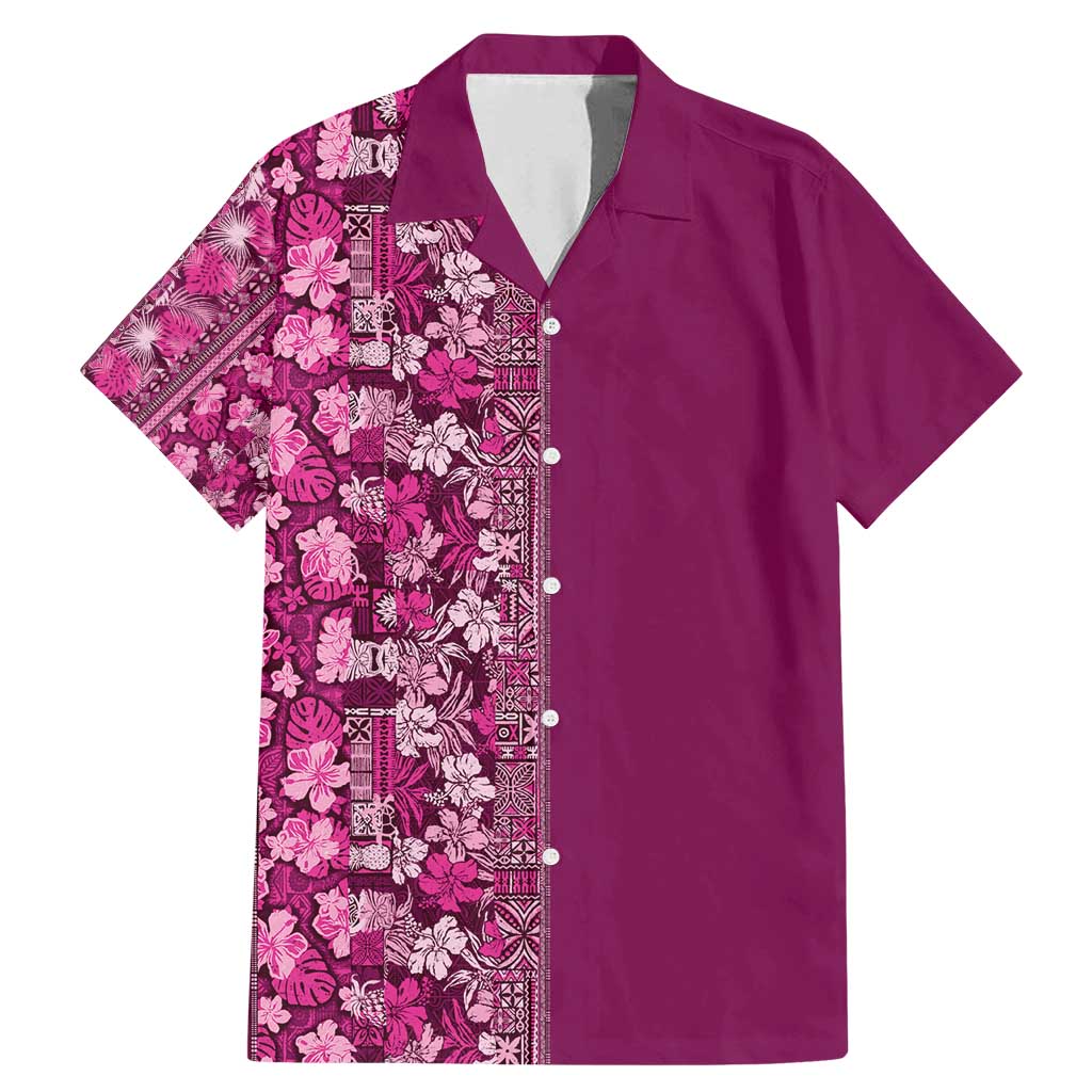 Hawaiian Tribal Elements Hibiscus Family Matching Mermaid Dress and Hawaiian Shirt Pink Pattern - Polynesian Pride