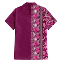 Hawaiian Tribal Elements Hibiscus Family Matching Short Sleeve Bodycon Dress and Hawaiian Shirt Pink Pattern - Polynesian Pride
