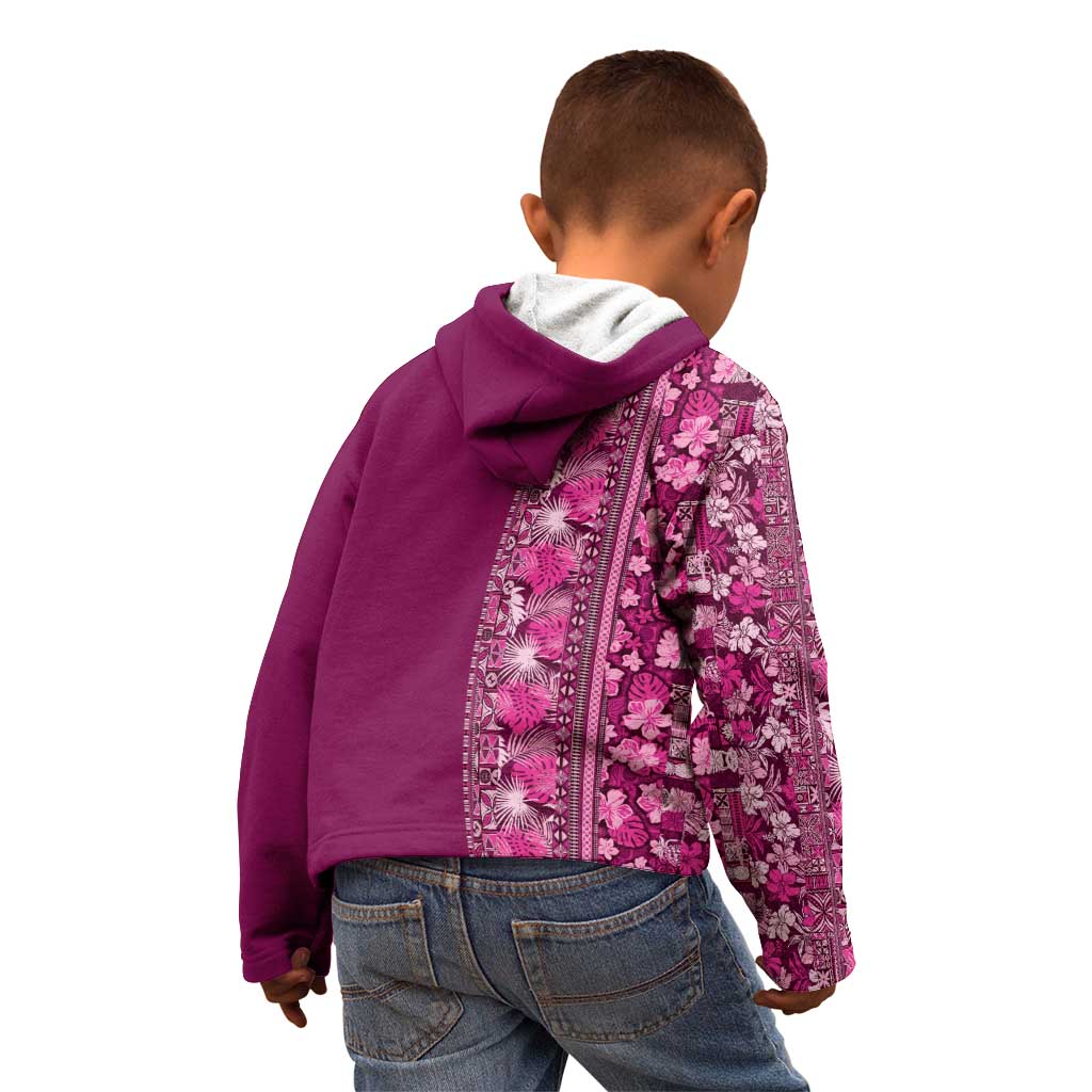 Hawaiian Tribal Elements Hibiscus Kid Hoodie Pink Pattern - Polynesian Pride