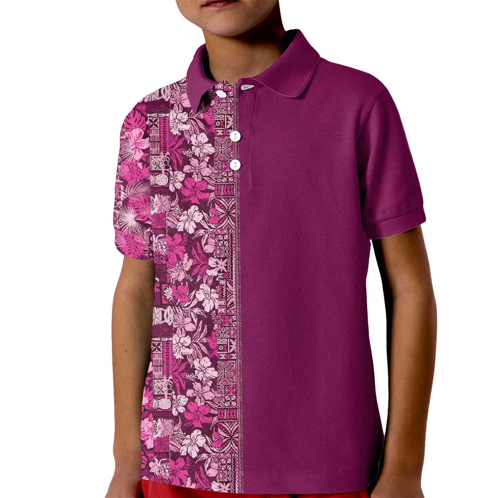 Hawaiian Tribal Elements Hibiscus Kid Polo Shirt Pink Pattern - Polynesian Pride