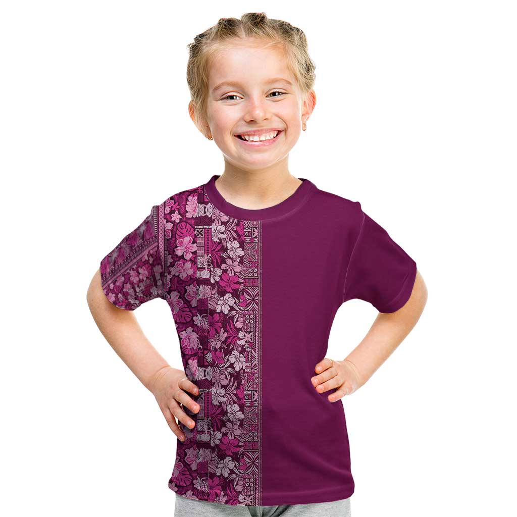 Hawaiian Tribal Elements Hibiscus Kid T Shirt Pink Pattern LT9 Pink - Polynesian Pride