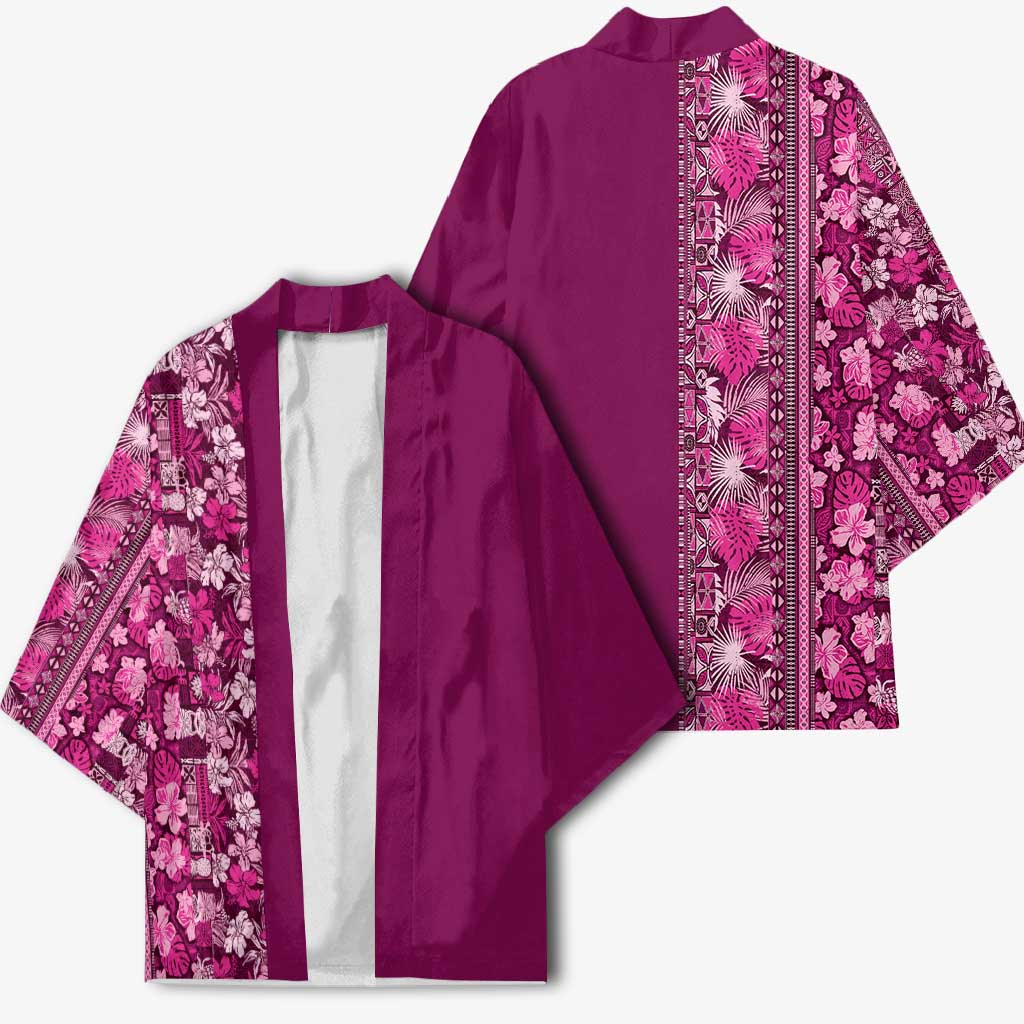 Hawaiian Tribal Elements Hibiscus Kimono Pink Pattern - Polynesian Pride