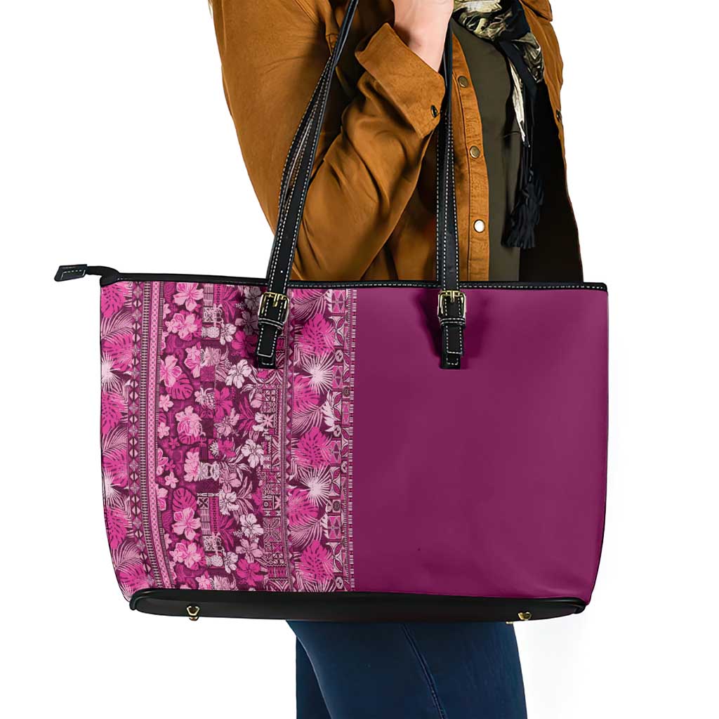 Hawaiian Tribal Elements Hibiscus Leather Tote Bag Pink Pattern LT9 - Polynesian Pride