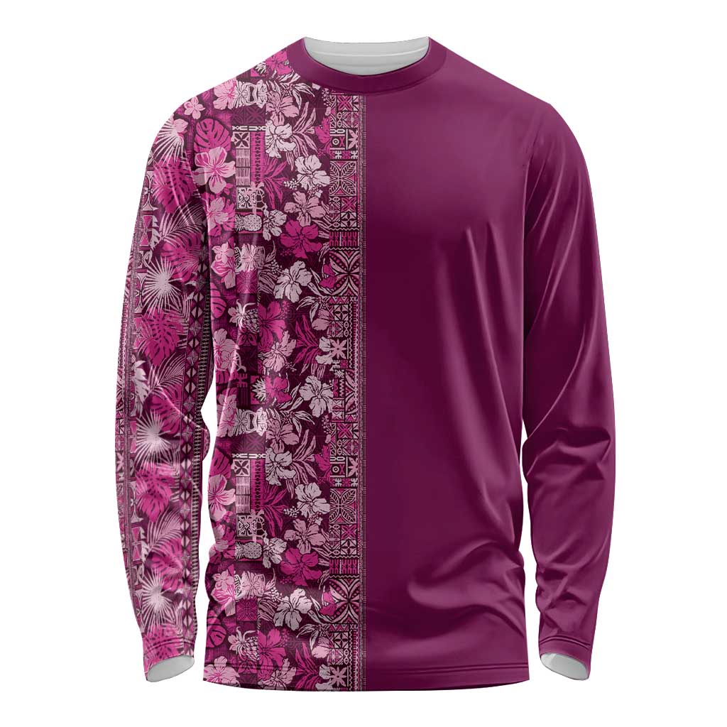 Hawaiian Tribal Elements Hibiscus Long Sleeve Shirt Pink Pattern LT9 Unisex Pink - Polynesian Pride