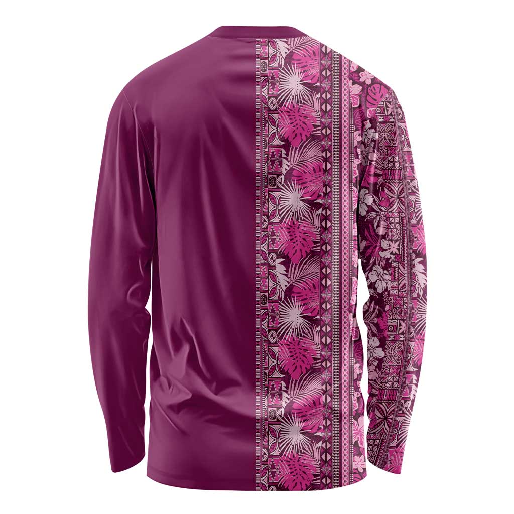 Hawaiian Tribal Elements Hibiscus Long Sleeve Shirt Pink Pattern - Polynesian Pride