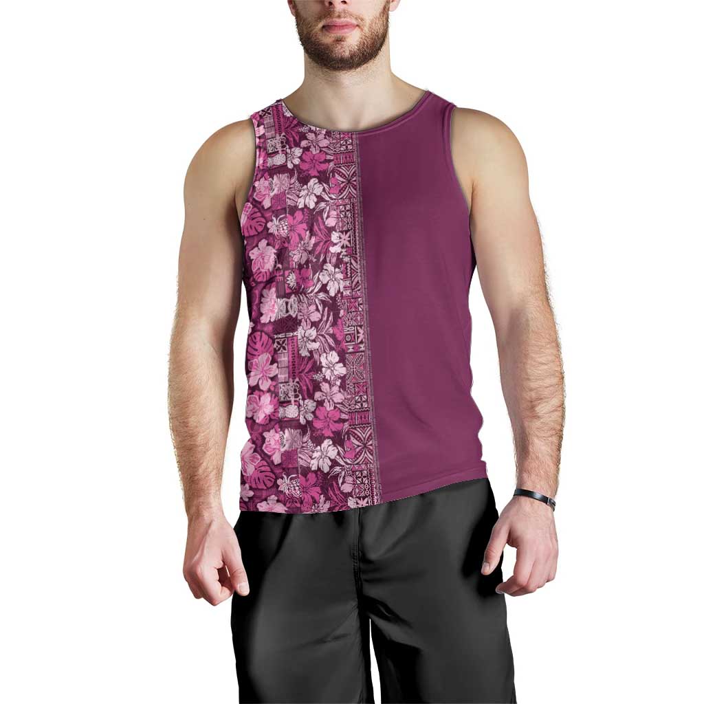 Hawaiian Tribal Elements Hibiscus Men Tank Top Pink Pattern - Polynesian Pride