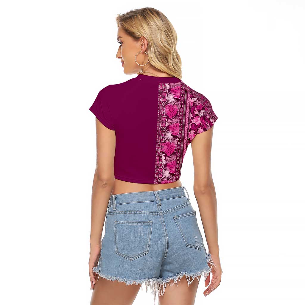 Hawaiian Tribal Elements Hibiscus Raglan Cropped T Shirt Pink Pattern - Polynesian Pride