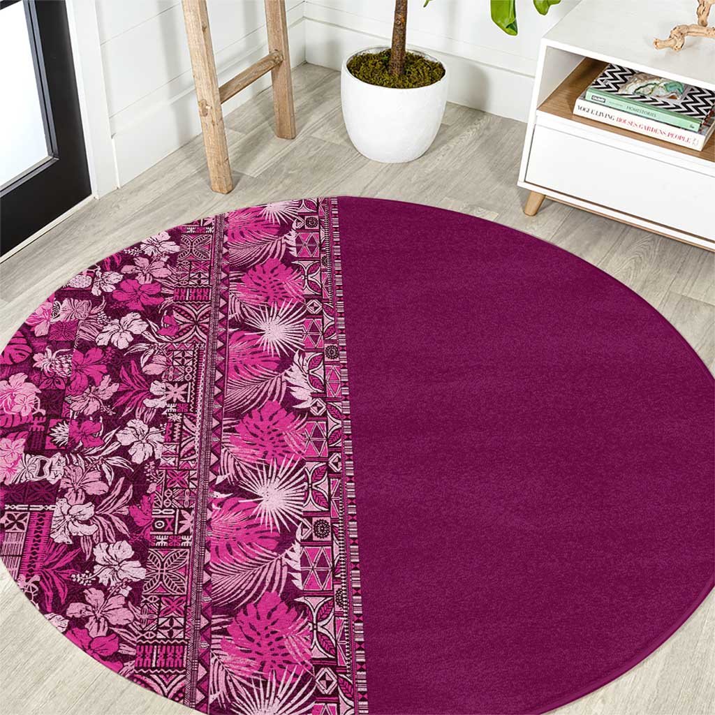 Hawaiian Tribal Elements Hibiscus Round Carpet Pink Pattern LT9 Pink - Polynesian Pride