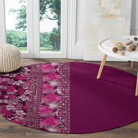 Hawaiian Tribal Elements Hibiscus Round Carpet Pink Pattern - Polynesian Pride
