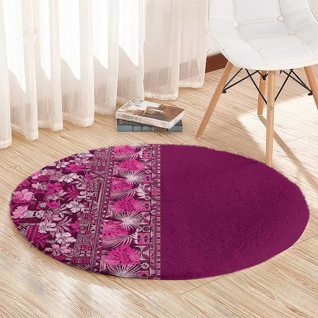 Hawaiian Tribal Elements Hibiscus Round Carpet Pink Pattern - Polynesian Pride