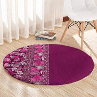 Hawaiian Tribal Elements Hibiscus Round Carpet Pink Pattern - Polynesian Pride