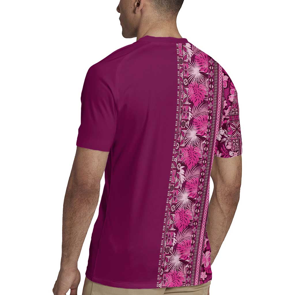 Hawaiian Tribal Elements Hibiscus Rugby Jersey Pink Pattern - Polynesian Pride