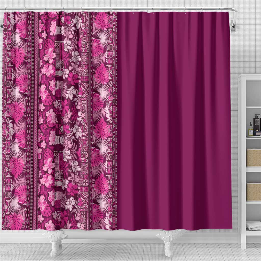 Hawaiian Tribal Elements Hibiscus Shower Curtain Pink Pattern - Polynesian Pride