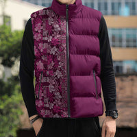 Hawaiian Tribal Elements Hibiscus Sleeveless Puffer Jacket Pink Pattern - Polynesian Pride