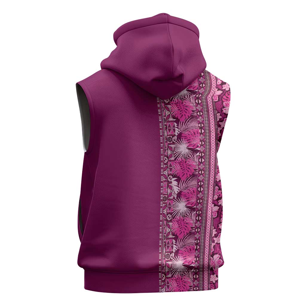 Hawaiian Tribal Elements Hibiscus Sleeveless Zip Hoodie Pink Pattern - Polynesian Pride