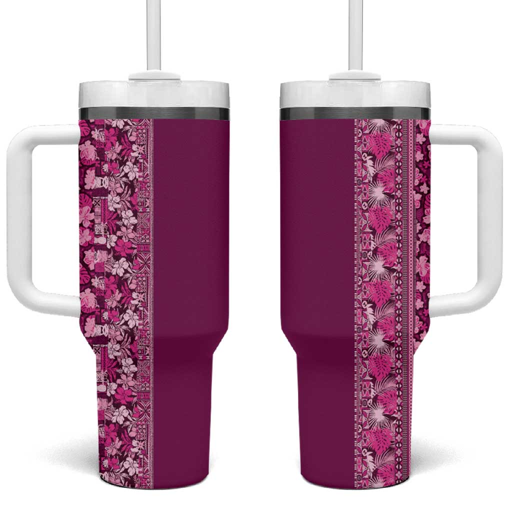 Hawaiian Tribal Elements Hibiscus Tumbler With Handle Pink Pattern - Polynesian Pride