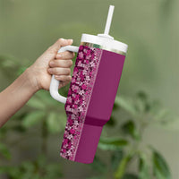 Hawaiian Tribal Elements Hibiscus Tumbler With Handle Pink Pattern - Polynesian Pride