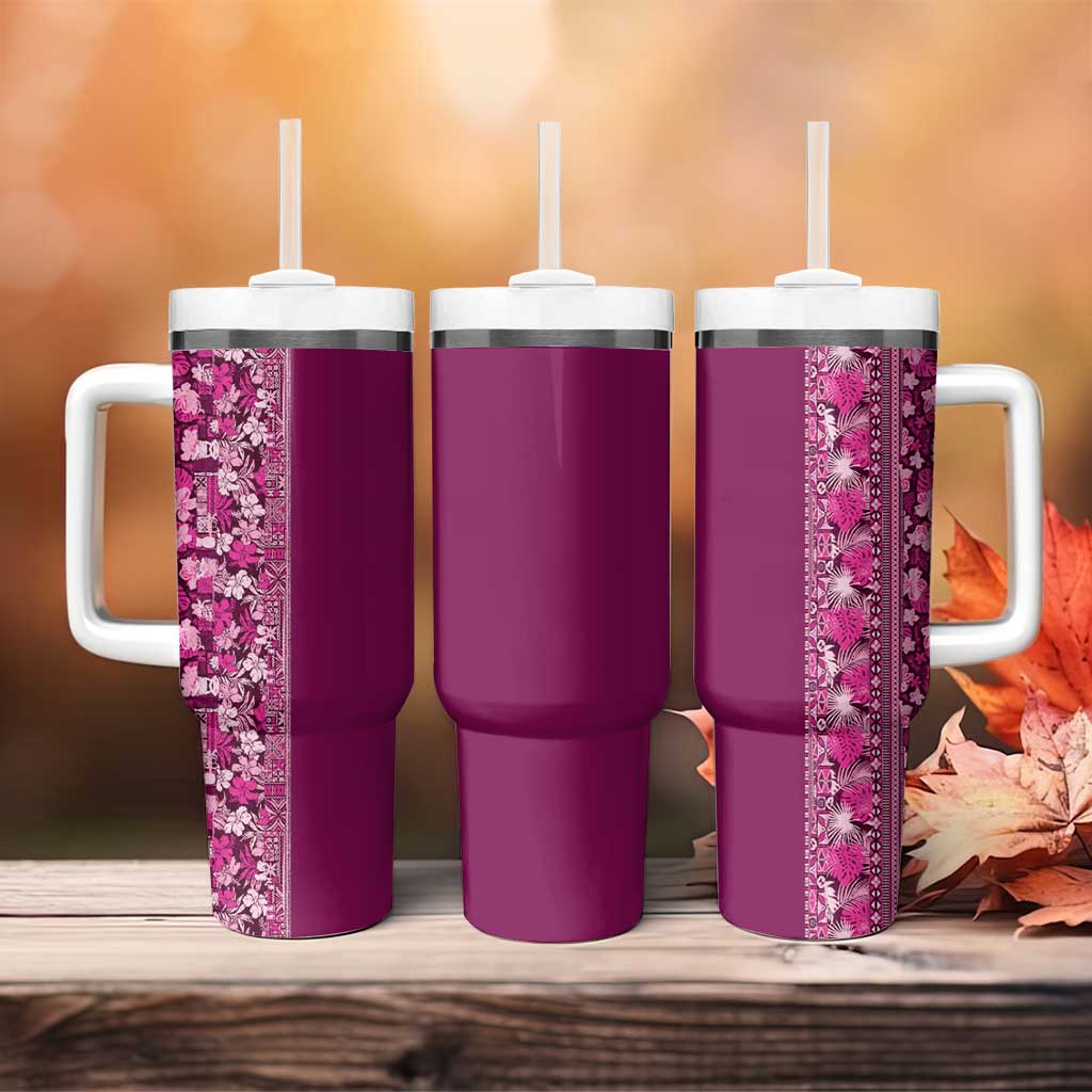 Hawaiian Tribal Elements Hibiscus Tumbler With Handle Pink Pattern - Polynesian Pride