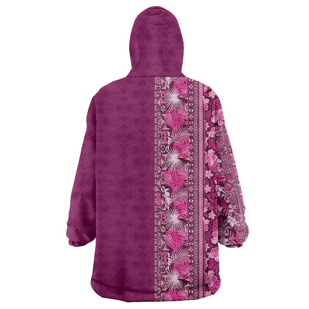 Hawaiian Tribal Elements Hibiscus Wearable Blanket Hoodie Pink Pattern LT9 - Polynesian Pride