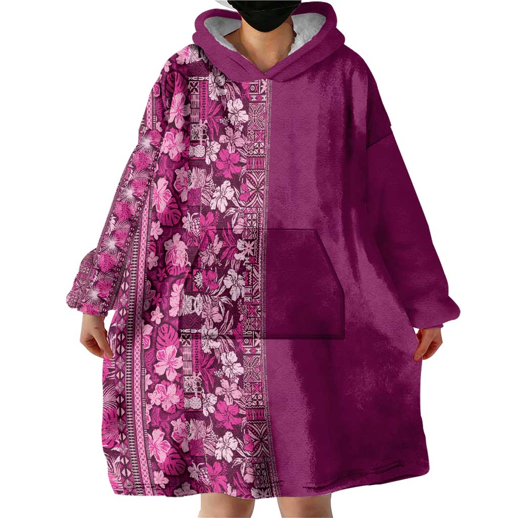 Hawaiian Tribal Elements Hibiscus Wearable Blanket Hoodie Pink Pattern LT9 - Polynesian Pride