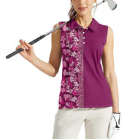 Hawaiian Tribal Elements Hibiscus Women Sleeveless Polo Shirt Pink Pattern - Polynesian Pride