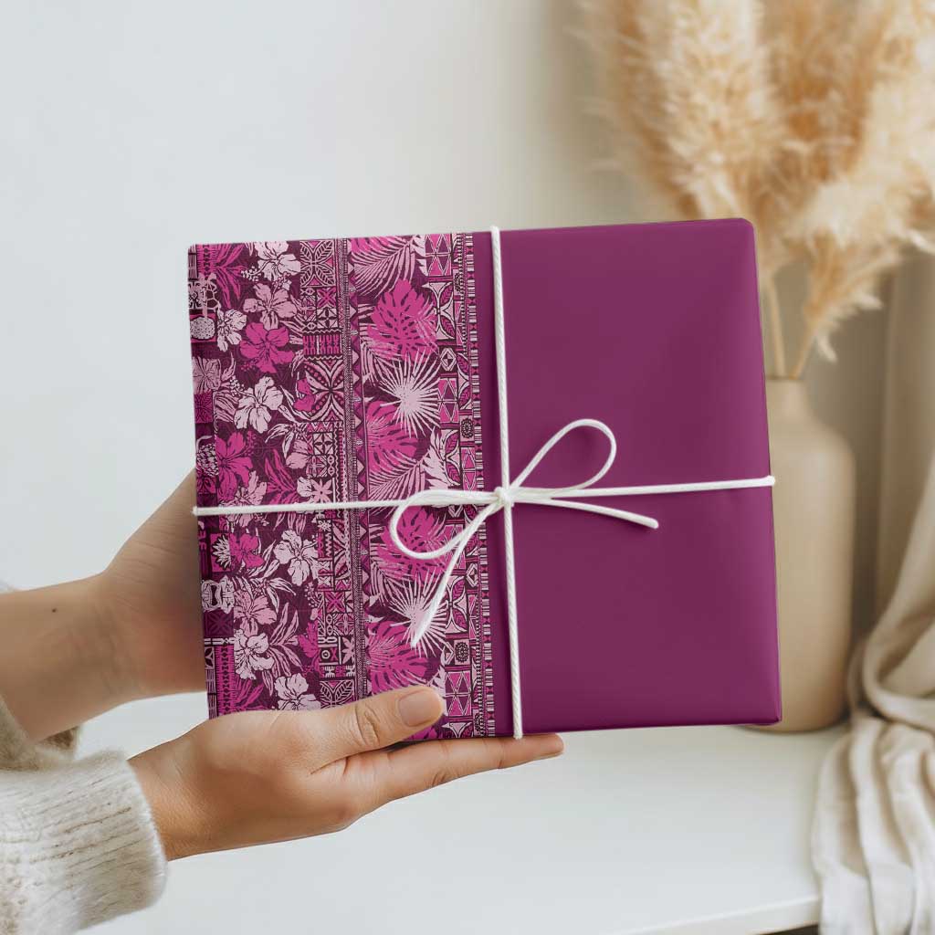 Hawaiian Tribal Elements Hibiscus Wrapping Paper Pink Pattern - Polynesian Pride