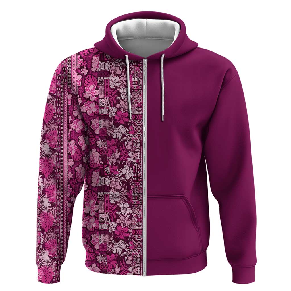Hawaiian Tribal Elements Hibiscus Zip Hoodie Pink Pattern LT9 Zip Hoodie Pink - Polynesian Pride