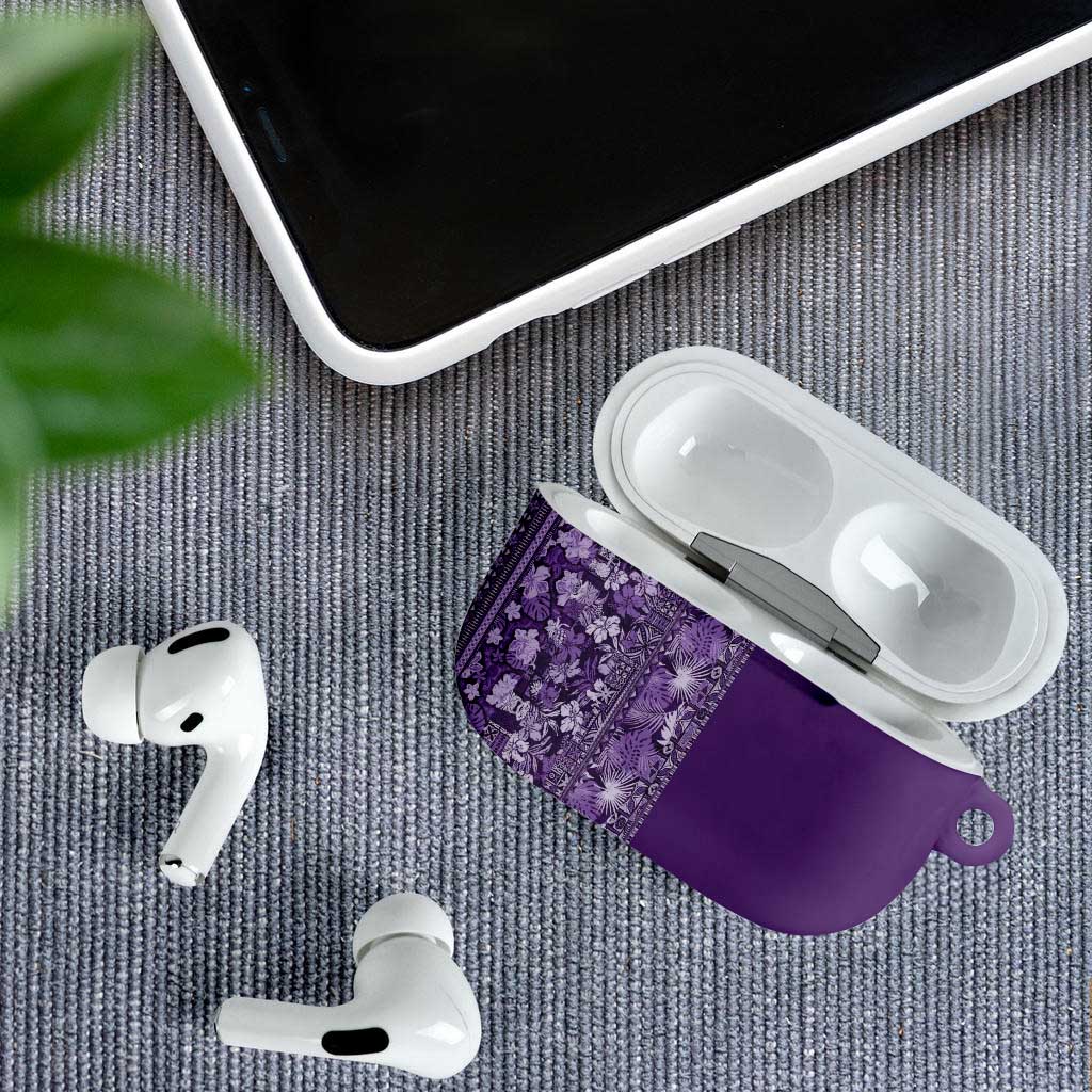 Hawaiian Tribal Elements Hibiscus AirPods Case Purple Pattern - Polynesian Pride