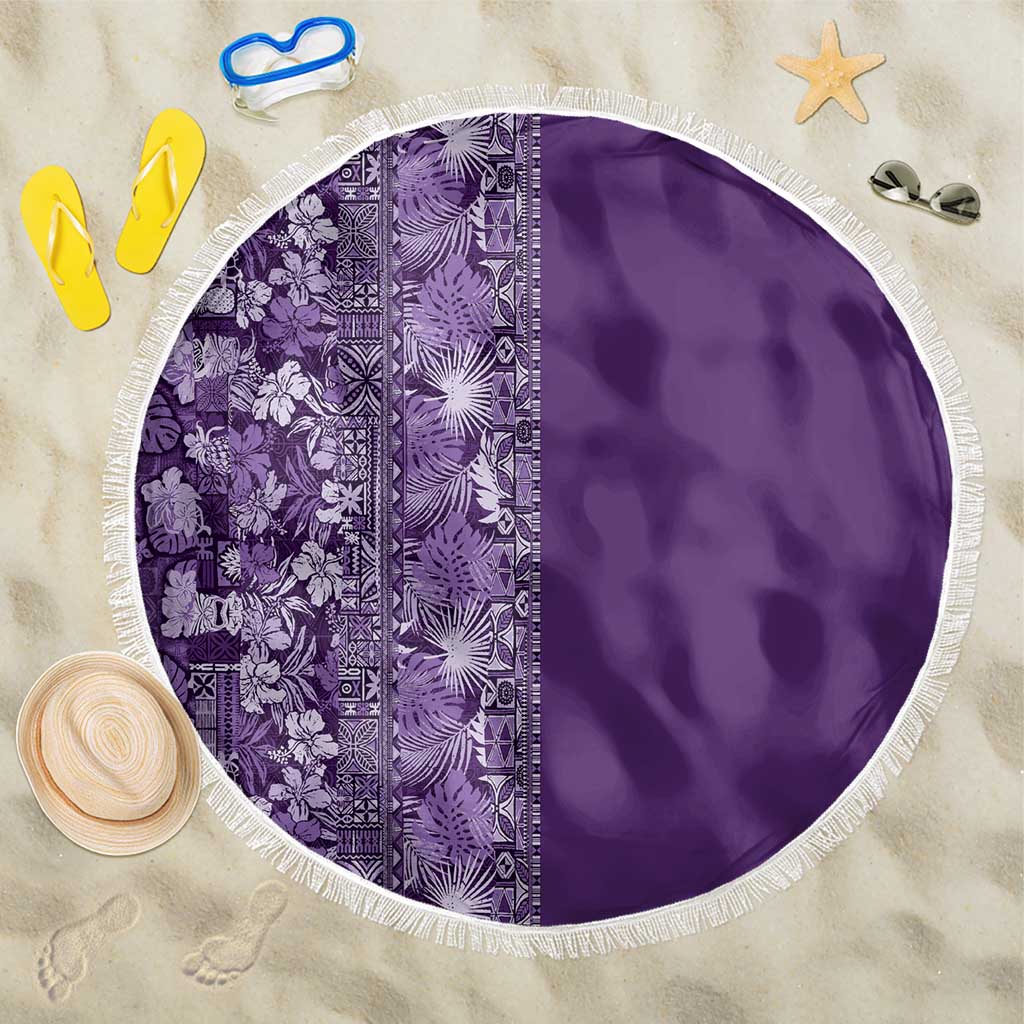 Hawaiian Tribal Elements Hibiscus Beach Blanket Purple Pattern LT9 One Size 150cm Purple - Polynesian Pride